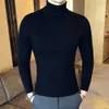 Kvinnors tröjor Autumn Winter Men's Turtleneck Pullovers Varma fast färgtröja Slim Pullover Men Sticked tröja Hög hals Tjock Knitwearl231004