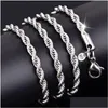 Chaînes 925 Sterling Sier 2mm M torsadé corde chaîne colliers pour femmes hommes bijoux de mode 16 18 20 22 24 26 28 30 pouces livraison directe Dhkfx