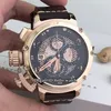 Goedkope linkshandige 50 mm U51 U-51 skelet zwarte wijzerplaat quartz chronograaf herenhorloge chimera 7474 roségouden lederen band heren sport232l