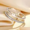 Anéis simples feminino branco zircon pedra anel rosa ouro sier cor noivado na moda coroa de cristal aberto para mulheres gota entrega jóias dhvem