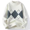 Męskie swetry dzianiny w swetrze zimowy diament wzór męski pullover 2023 O-Neck Knitwear ciepłe swobodne skoczki męskie A225