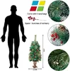 3 FT kerstboom, upgrade voorverlichte Crestwood sparren entreeboom met 100 LED's verlichting, dennenappels, rode bessen in gouden urnbasis voor voorkant