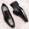 Dress Shoes Crocodile Pattern Mens Genuine Leather Oxford For Men Black Burgundy Lace Up Pointy Wedding Men's Formal