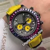 Versione PVD Cassa nera 116500LN Quadrante giallo con scarabocchi Orologio automatico da uomo Cinturino in pelle di nylon giallo Lunetta con diamanti arcobaleno Wa229p