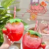 Mugs Ins Wind Net Red Plastic Cup Strawberry Straw Cute Female Hand-held Milk Tea Student Portable Water Bottle162x