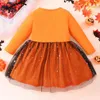 Robes pour filles, Costume d'halloween pour enfants, robe de princesse à manches longues, joli imprimé chauve-souris, fil en maille, ligne a, Tutu doux pour tout-petits