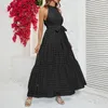 Casual Dresses Summer Mesh Plaid Maxi Dress for Women Elegant Off Shoulder Halter Party Semester Kvinnlig Swing A Line Beach