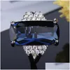 Clusterringen Blauw Kristal 925 Sier Ring Sprankelende Cz Vintage Mode Elegant Fit Verjaardagsbanket Voor Vrouwen Prinses Drop Delivery Dhazv