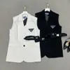 Designer pak lente/zomer nieuwe polokraag driehoekige letter mouwloos pak vest kralen decoratie riem micro gewikkeld taille show dunne jas voor dames