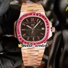 Nuovo 5711 113P-01 5711 quadrante nero con texture Cal 324 SC orologio automatico da uomo smeraldo quadrato con diamanti lunetta in oro rosa orologi con bracciale H2750