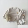 Clothing Sets Toddler Outfits Baby Boy Tracksuit Cute Bear Head Embroidery Sweatshirt And Pants 2Pcs Sport Suit Fashion Kids Girls Clo Dhnx0