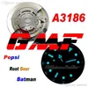 GMF A3186 Automatic Mens Watch Batman Root Beer Pepsi Red Blue Black Brown Ceramics Bezel Gold 904L Steel Green Blue Dial OysterSt278j