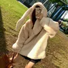 Women's Fur Winter Long Faux Coat Women Fluffy Jacket With Ears Raglan Sleeve Zipper Oversize Harajuku Kawaii Hood