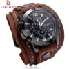 Наручные часы CHUHAN, модные часы в стиле панк с широким кожаным браслетом, черные, коричневые браслеты для мужчин, винтажные часы-браслет, ювелирные изделия C629225b