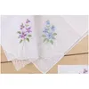 Handkerchief Women Cotton Flower Embroidered With Lace Ladies Hankies 1325 Drop Delivery Home Garden Textiles Dhmch