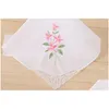 Handkerchief Women Cotton Flower Embroidered With Lace Ladies Hankies 1325 Drop Delivery Home Garden Textiles Dhmch