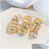 Cluster Ringe 17Km Kristall Gold Farbe Set Metall Schlange Für Frauen Hohl Ohrring Mode Mädchen Trendy Schmuck 2023 Drop Lieferung Ring Dhvbu