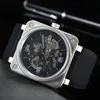 Zegarek na rękę oryginalne marki MĘŻCZYZN AUTOMATYCZNE HOLLOW OUT MECHANICZNE ZEWARZENIE BREY BRĄZOWY CZYNNY Black Ross Guma 46 mm Duże tarcze do zegarków