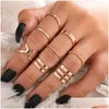 Bandringar Punk Gold Round Hollow Geometric Ring Set för Women Girls Cross Twist Open Joint 2021 Female Smyckesgåva Drop Deli Dhwld