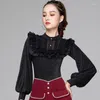 Stage Wear Ballroom Dance Tops Women Shiny Tango Outfit Long Sleeve Latin Practice Modern Dancewear Performance Costume DL8775