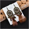 Dangle Lustre Vintage Plume Boucles D'oreilles Déclaration Ronde Fleur Creuse Perles De Bois Bohème Ethnique Gland Boucles D'oreilles Dangle Drop Livrer Dhotb