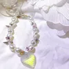 Chaînes Love Mermaid Ji Collier coloré Perles baroques Strass Punk Sweet pour les femmes