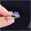 Anneaux Classique Sier Plaqué Coeurs Et Flèches Violet Cristal Ouvert Pour Les Femmes Shine Cz Pierre Incrustation De Mode Bijoux Bande Drop Livraison Rin Dhota