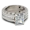 Vintage Jewelry Wedding Rings 925 Sterling Silver Princess Cut White Topaz CZ Diamond Gemstones Eternity Women Engagement Bridal R243H