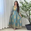 Abbigliamento etnico Eid Al-adha Arabo Dubai Abito con applicazioni ricamate Abito da sera musulmano in pizzo Maniche lunghe Elegante Arabo Medio Oriente