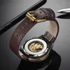 Retro Style Men Automatisk mekanisk klockskelett Steampunk äkta läderband Mens självlindande handledsklockor Män reloj 20111271L