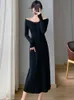 Basic Casual Dresses New Autumn Winter Korean Temperament Mid Length Sweater Dress Women Sexy Slash Neck Knitted Long Dress Girl Clothing 2024