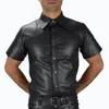 Męskie koszulki Męskie Męcze Wetlook Faux Skórzane koszule Pu t Sexy Fitness Tops Gay Latex T-shirt tees scena tee impreza klubowa 1311z