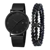 Horloges 3 stuks herenmode eenvoudig zakelijk mesh riem quartz horloge met 2 armbanden set cadeau voor vader en vriend