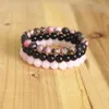 Charme Pulseiras 8mm Natural Pedra Pulseira Conjuntos Homens Mulheres Rhodonite Rosa Quartzs Preto Onyx Frisado Pulso Empilhável Mala220G