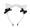 Schwarzes Spitzen-Katzenohr-Stirnband + goldene Glöckchen Kawaii Kitty Cosplay Haarband Haarstab Event Halloween Weihnachten Ostern Kopfbedeckung 288Q