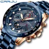 腕時計現代のデザインCrrju Menes Watch Blue Gold Big Dial Quartzトップカレンダー腕立て口頭クロノグラフスポーツマンClock258l