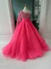 One-Shoulder Ballgown Girl Pageant Dress 2024 with Cape Crystals Little Kid Birthday Formal Cocktail Party Gown Toddler Teens Tiny Young Junior Miss Jade Hot Pink Red