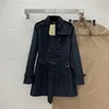 BU01 Trench Coat feminino clássico com lapela de comprimento médio elegante sobretudo trespassado jaqueta fina com cinto à prova de vento