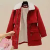 Dames Trenchcoats Dames Winter Pluche Jas 2023 Mode Bontkraag Dikke Warme Sneeuwkleding Gewatteerde Parka Vrouw Zakken Lange Mouw Rits