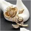 Pins Broches Charm Simated-Parel Broche Pin Strass Roze Bloemen Hoogwaardige Shell Voor Vrouwen Pak Hoeden Accessoires Xz083 Drop Deliv Dhx0P