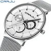 Мужские часы CRRJU Лучший бренд Роскошные водонепроницаемые ультратонкие часы с датой Мужской стальной ремешок Повседневные кварцевые часы Белые спортивные наручные часы L2761