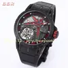 BBR RDDBEX0815 Full Cutout Tourbillon Herren-Luxusuhr 45 mm * 13,5 mm, RD505SQ Handaufzugswerk, Titangehäuse, Naturkautschukarmband schwarz rot