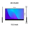 Écran tactile Portable OLED 4K de 13.3/15.6 pouces, moniteur 3840 2160 550Nits, contraste 100000:1, affichage de jeu 1MS, pour PC, ordinateur Portable, téléphone, PS5