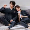 Homens sleepwear casais algodão waffle nightwear coreano moda cardigan casa roupas mulheres e homens combinando pijamas conjunto pijamas mujer hombre