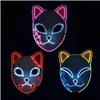 Máscaras de fiesta Máscara de Halloween LED Brillo luminoso mixto en el disfraz de máscaras oscuras Máscaras de cosplay El Wire Demon Slayer Fox Drop Delive Dhlwt