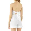 Women's Tracksuits Summer 2PCS Outfit Sets Lace Up Backless Sleeveless Bandeau Top Shorts Matching White Casual Outfits