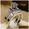Cluster Rings Sterling Sier Moissanite Ring For Women Bridal Sets Fine Jewelry Luxury Diamond Bohemia Set Drop Delivery Dhhf0