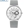 الساعات الرجالية Crrju Top Brand Luxury Fuxury Ultra Thin Think Clock Slay Steel Strap Casual Quartz Watch White Sport Wristwatch L2230