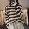 Women's Sweaters Autumn Winter Women Wool Sweater Shirt Ladies O-Neck Stripe Stitching Loose Pullover Casual Knit Soft Tops