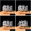 Bröllopsringar 2021 Ankomst Sparkling Lyxsmycken 925 Sterling Sier Marquise Cut Moissanite Diamond Party Women Leaf Band Ring Gif Dhu9R